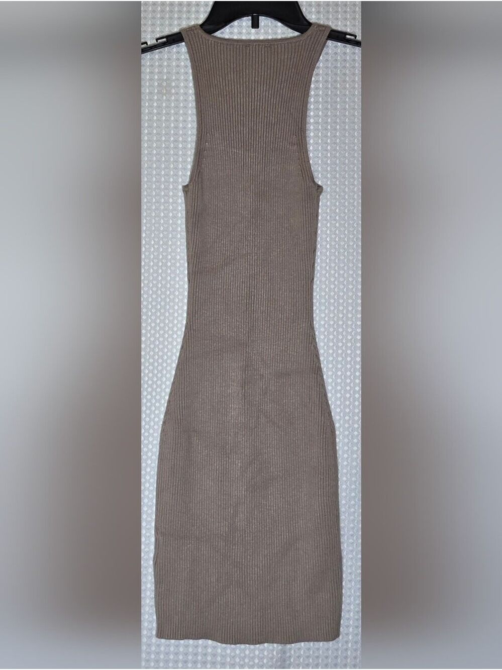 Abercrombie Ribbed Midi Dress Taupe Neutral Quiet Luxury Bodycon XXSP - Picture 14 of 14